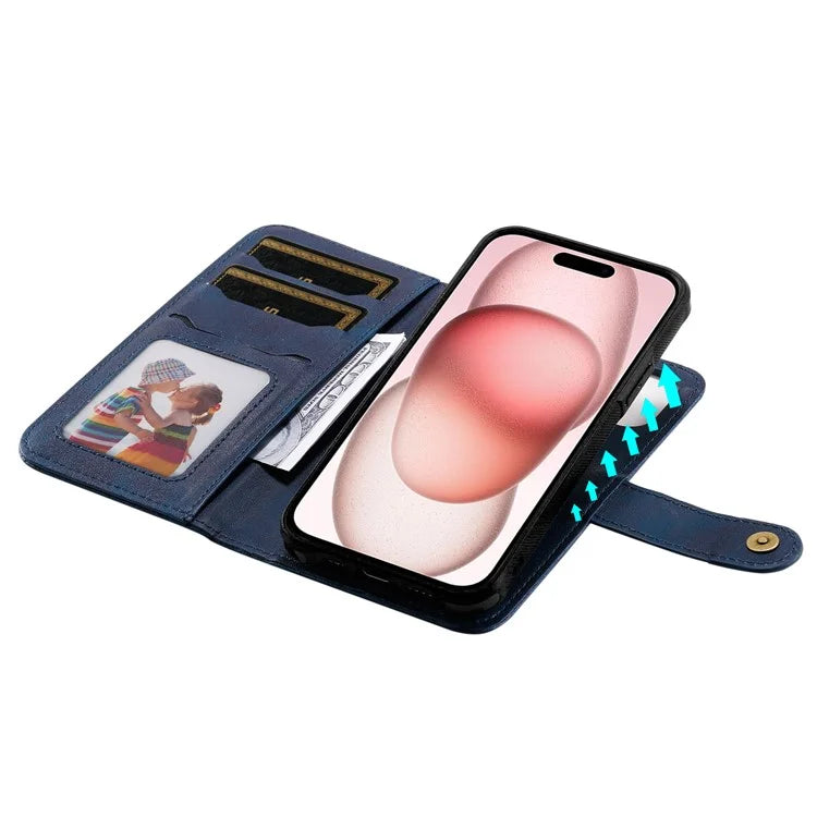 KT Leather Series-4 For iPhone 15 Leather Case 2-in-1 Detachable Phone Stand Wallet Cover