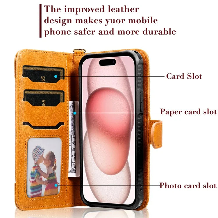 KT Leather Series-4 For iPhone 15 Leather Case 2-in-1 Detachable Phone Stand Wallet Cover
