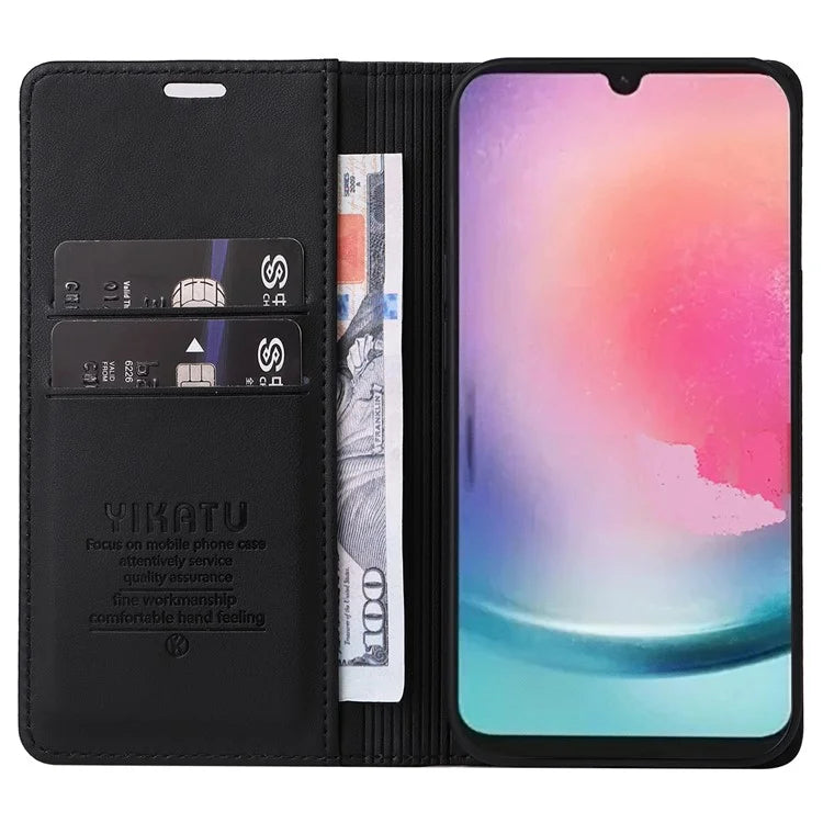 YIKATU YK-001 For Samsung Galaxy A24 4G (162.1 x 77.6 x 8.3mm) Case Magnetic Closing Phone Cover PU Leather Wallet Stand Shell