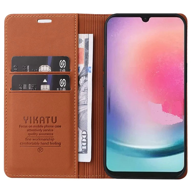 YIKATU YK-001 For Samsung Galaxy A24 4G (162.1 x 77.6 x 8.3mm) Case Magnetic Closing Phone Cover PU Leather Wallet Stand Shell