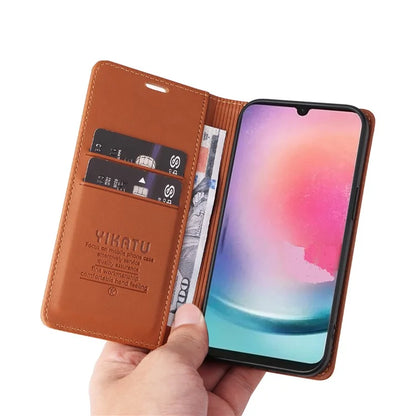 YIKATU YK-001 For Samsung Galaxy A24 4G (162.1 x 77.6 x 8.3mm) Case Magnetic Closing Phone Cover PU Leather Wallet Stand Shell