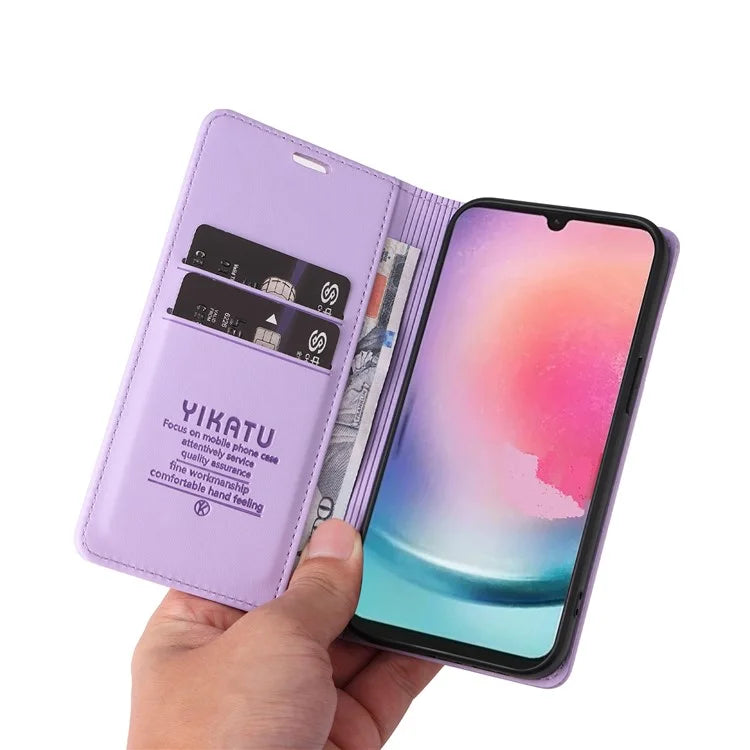 YIKATU YK-001 For Samsung Galaxy A24 4G (162.1 x 77.6 x 8.3mm) Case Magnetic Closing Phone Cover PU Leather Wallet Stand Shell