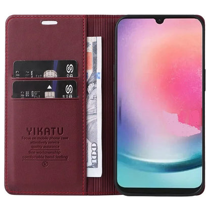 YIKATU YK-001 For Samsung Galaxy A24 4G (162.1 x 77.6 x 8.3mm) Case Magnetic Closing Phone Cover PU Leather Wallet Stand Shell