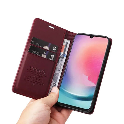 YIKATU YK-001 For Samsung Galaxy A24 4G (162.1 x 77.6 x 8.3mm) Case Magnetic Closing Phone Cover PU Leather Wallet Stand Shell