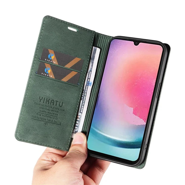 YIKATU YK-004 For Samsung Galaxy A24 4G (162.1 x 77.6 x 8.3mm) Case Magnetic PU Leather Stand Wallet Phone Cover