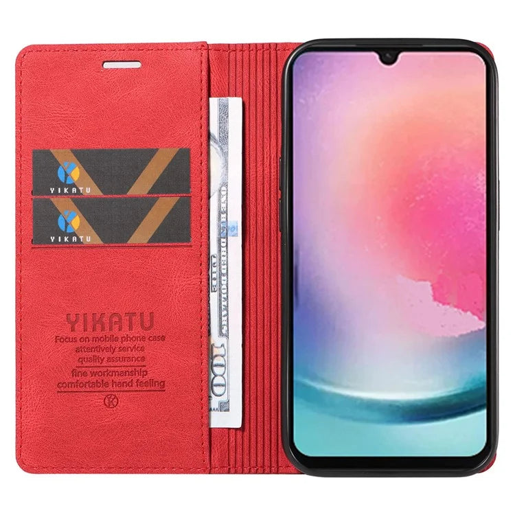 YIKATU YK-004 For Samsung Galaxy A24 4G (162.1 x 77.6 x 8.3mm) Case Magnetic PU Leather Stand Wallet Phone Cover