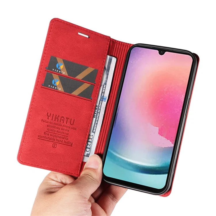 YIKATU YK-004 For Samsung Galaxy A24 4G (162.1 x 77.6 x 8.3mm) Case Magnetic PU Leather Stand Wallet Phone Cover