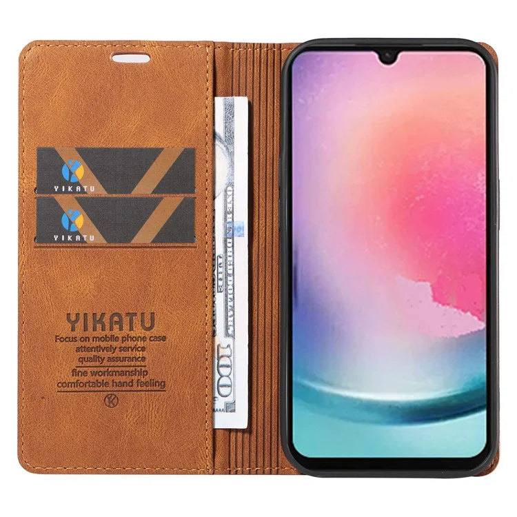 YIKATU YK-004 For Samsung Galaxy A24 4G (162.1 x 77.6 x 8.3mm) Case Magnetic PU Leather Stand Wallet Phone Cover