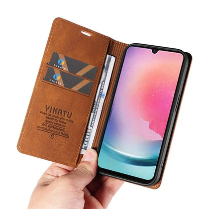 YIKATU YK-004 For Samsung Galaxy A24 4G (162.1 x 77.6 x 8.3mm) Case Magnetic PU Leather Stand Wallet Phone Cover