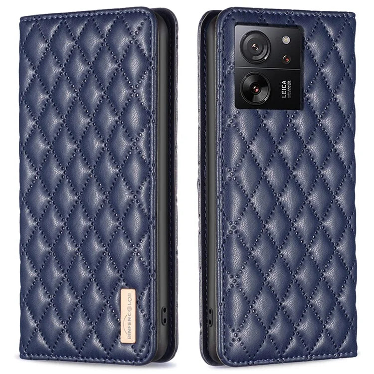 BINFEN COLOR BF Style-16 For Xiaomi 13T / 13T Pro / Redmi K60 Ultra Case PU Leather Rhombus Phone Cover