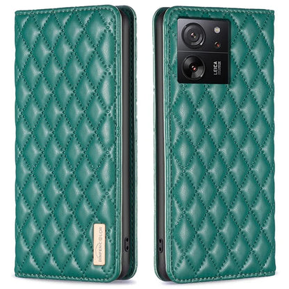 BINFEN COLOR BF Style-16 For Xiaomi 13T / 13T Pro / Redmi K60 Ultra Case PU Leather Rhombus Phone Cover