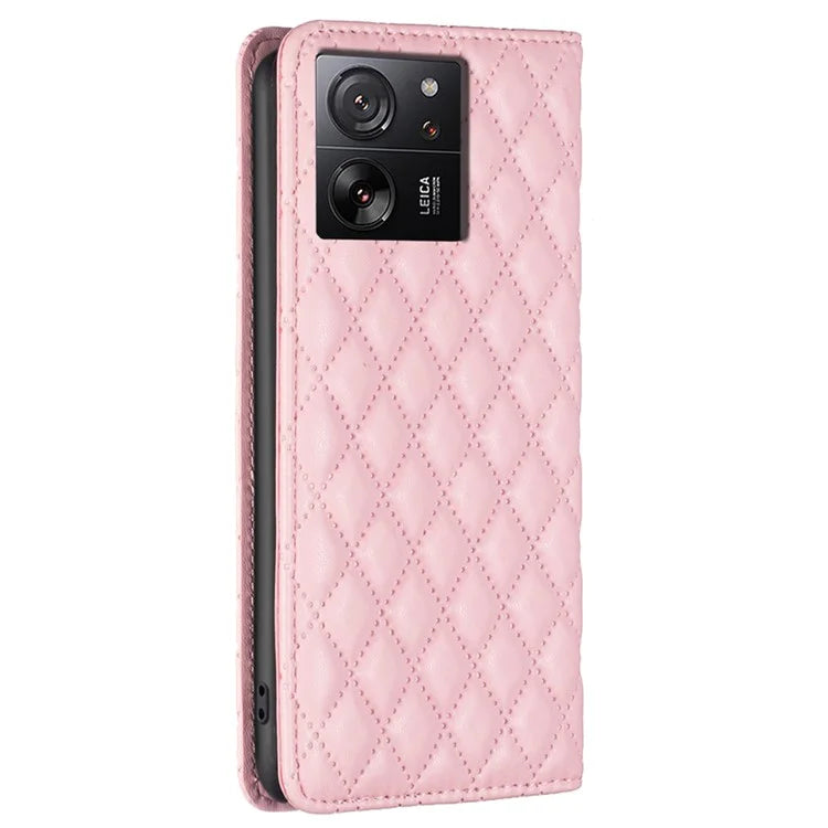 BINFEN COLOR BF Style-16 For Xiaomi 13T / 13T Pro / Redmi K60 Ultra Case PU Leather Rhombus Phone Cover