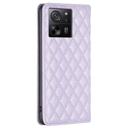 BINFEN COLOR BF Style-16 For Xiaomi 13T / 13T Pro / Redmi K60 Ultra Case PU Leather Rhombus Phone Cover