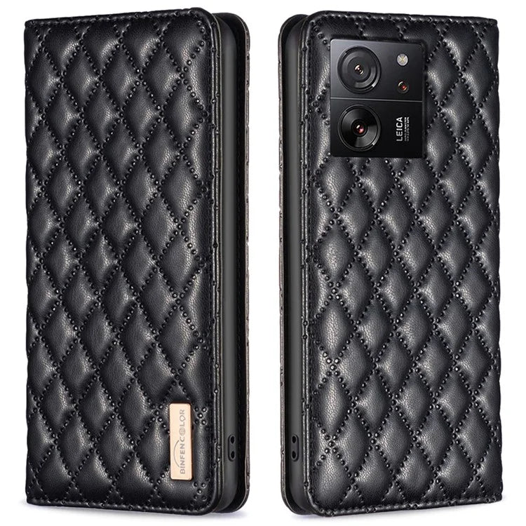 BINFEN COLOR BF Style-16 For Xiaomi 13T / 13T Pro / Redmi K60 Ultra Case PU Leather Rhombus Phone Cover