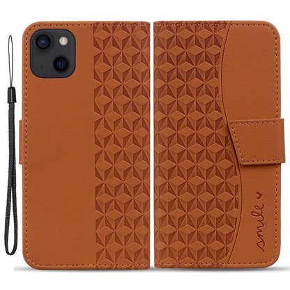 For iPhone 14 Plus Case Wallet Stand Imprinted Rhombus Phone Cover