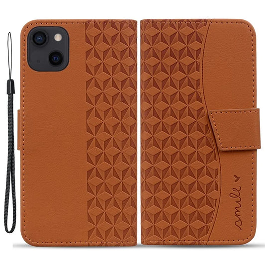 For iPhone 14 Plus Case Wallet Stand Imprinted Rhombus Phone Cover