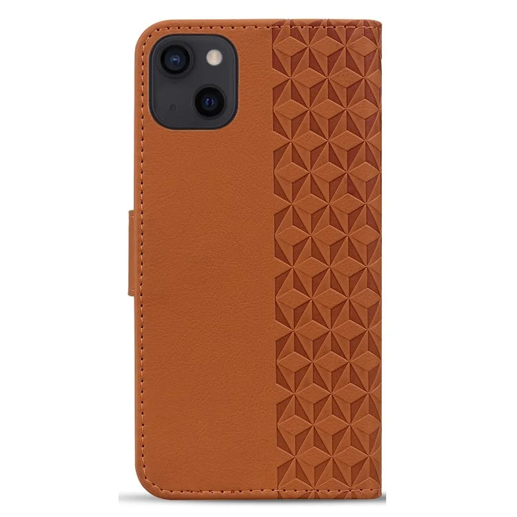 For iPhone 14 Plus Case Wallet Stand Imprinted Rhombus Phone Cover