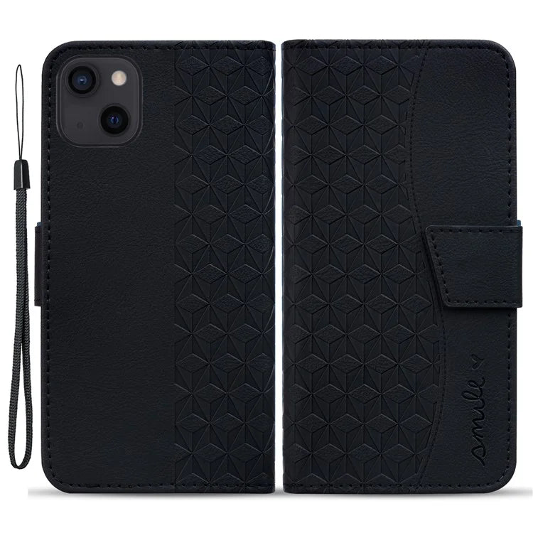 For iPhone 14 Plus Case Wallet Stand Imprinted Rhombus Phone Cover