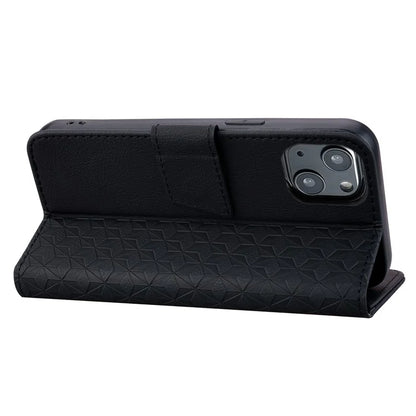For iPhone 14 Plus Case Wallet Stand Imprinted Rhombus Phone Cover