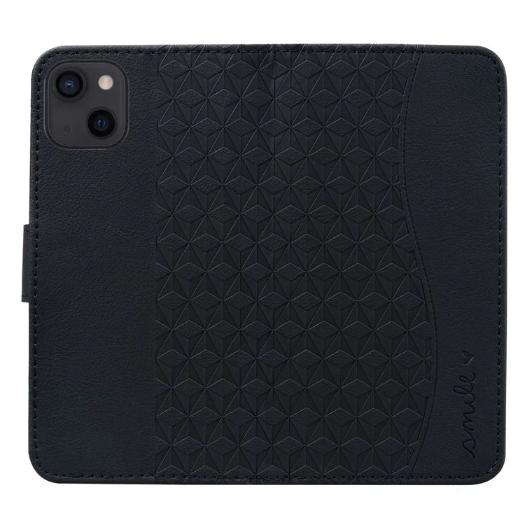 For iPhone 14 Plus Case Wallet Stand Imprinted Rhombus Phone Cover