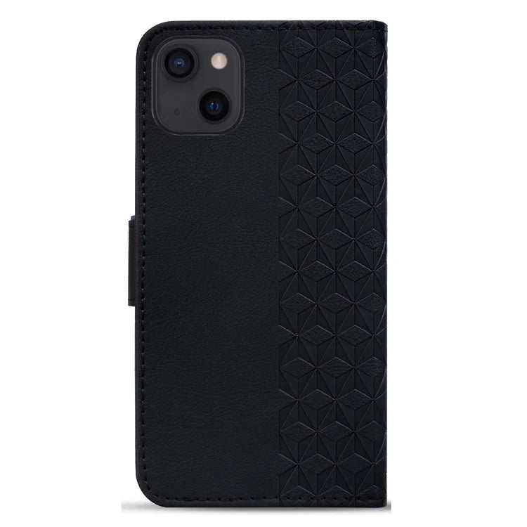 For iPhone 14 Plus Case Wallet Stand Imprinted Rhombus Phone Cover