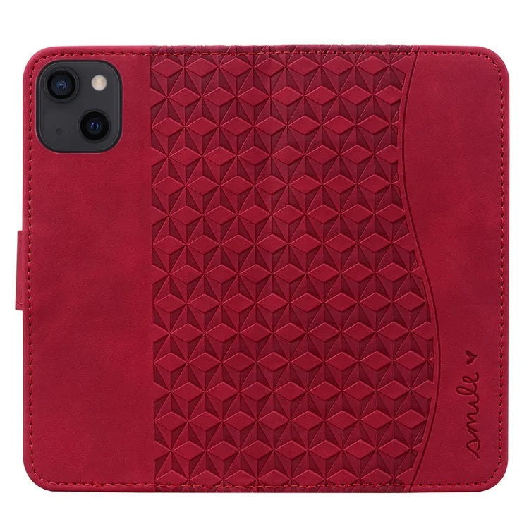 For iPhone 14 Plus Case Wallet Stand Imprinted Rhombus Phone Cover