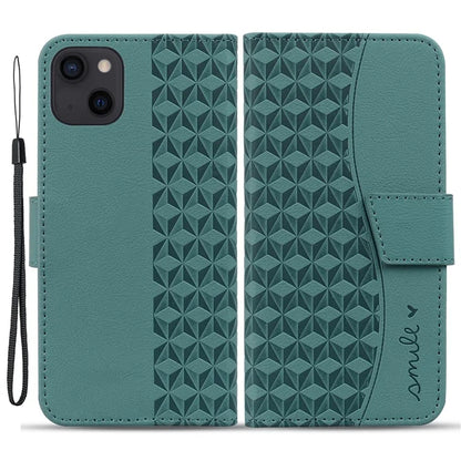 For iPhone 14 Plus Case Wallet Stand Imprinted Rhombus Phone Cover