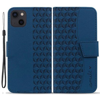 For iPhone 14 Plus Case Wallet Stand Imprinted Rhombus Phone Cover