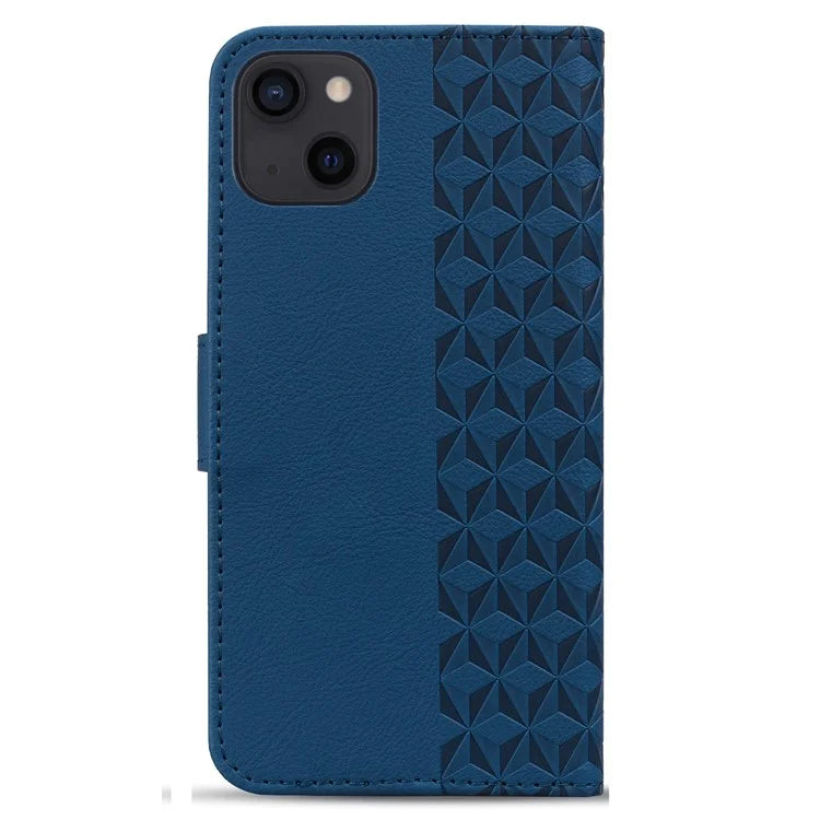 For iPhone 14 Plus Case Wallet Stand Imprinted Rhombus Phone Cover