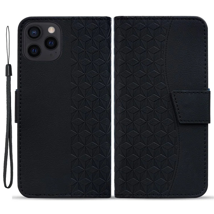 For iPhone 14 Pro Max Leather Case Imprinted Rhombus Wallet Cover