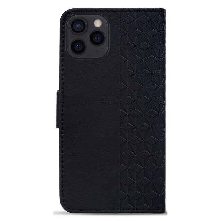 For iPhone 14 Pro Max Leather Case Imprinted Rhombus Wallet Cover