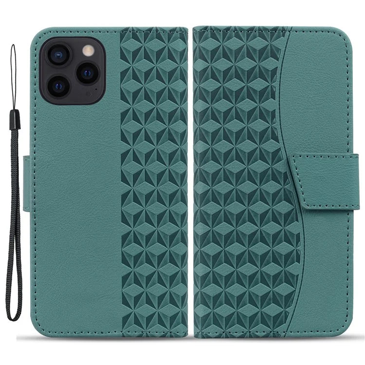 For iPhone 14 Pro Max Leather Case Imprinted Rhombus Wallet Cover