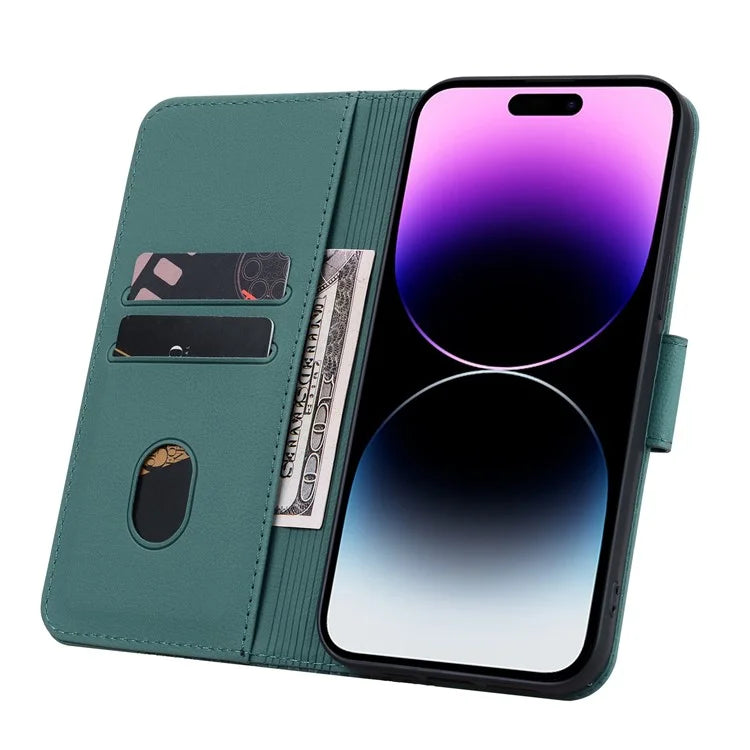 For iPhone 14 Pro Max Leather Case Imprinted Rhombus Wallet Cover
