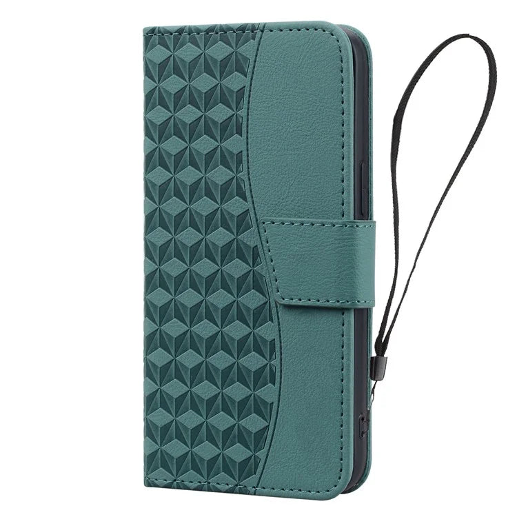 For iPhone 14 Pro Max Leather Case Imprinted Rhombus Wallet Cover