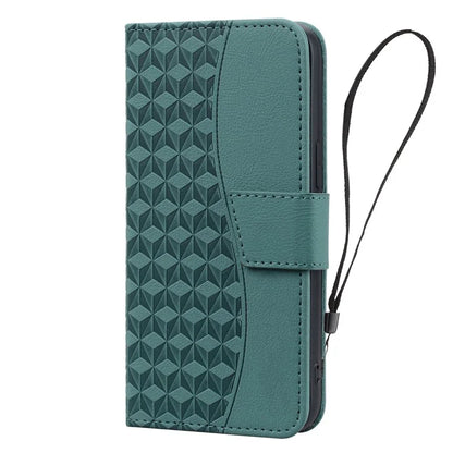 For iPhone 14 Pro Max Leather Case Imprinted Rhombus Wallet Cover