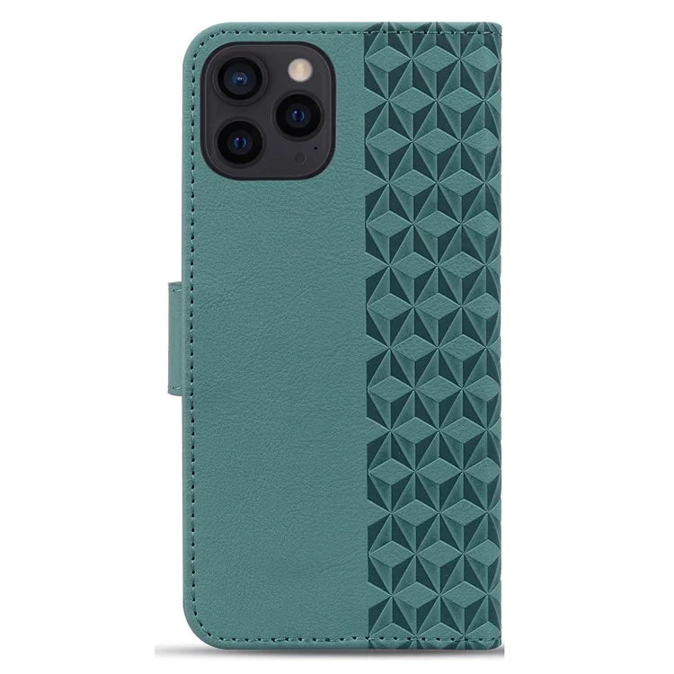 For iPhone 14 Pro Max Leather Case Imprinted Rhombus Wallet Cover