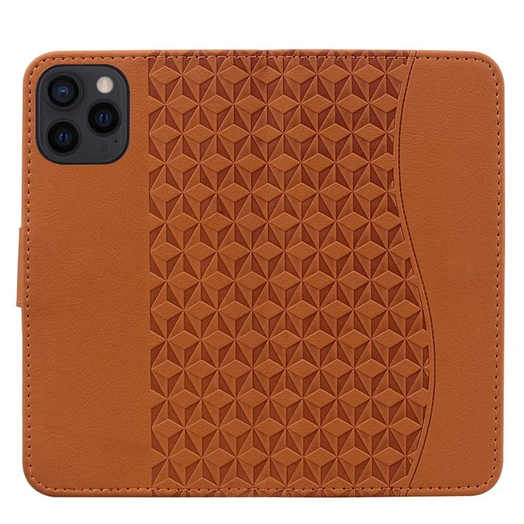 For iPhone 14 Pro Max Leather Case Imprinted Rhombus Wallet Cover
