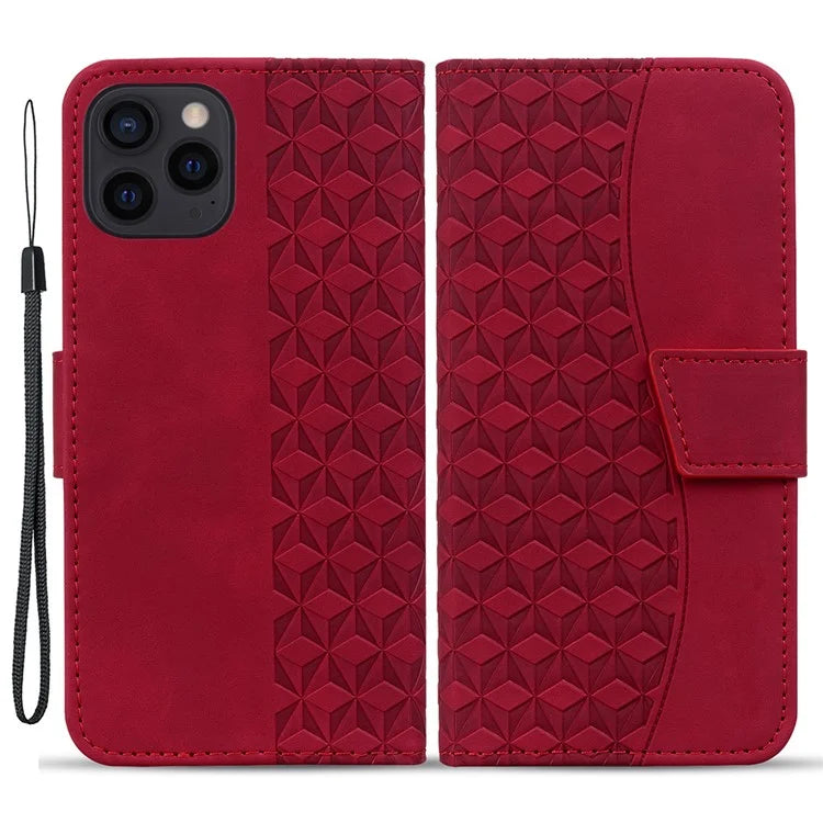 For iPhone 14 Pro Max Leather Case Imprinted Rhombus Wallet Cover