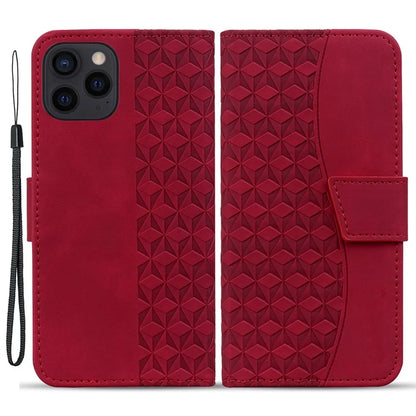 For iPhone 14 Pro Max Leather Case Imprinted Rhombus Wallet Cover