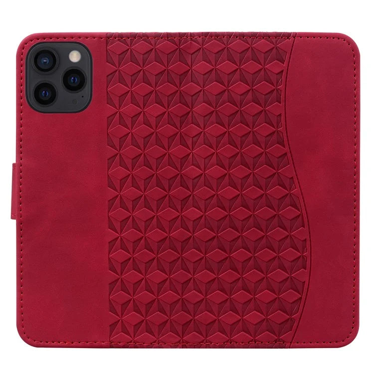 For iPhone 14 Pro Max Leather Case Imprinted Rhombus Wallet Cover