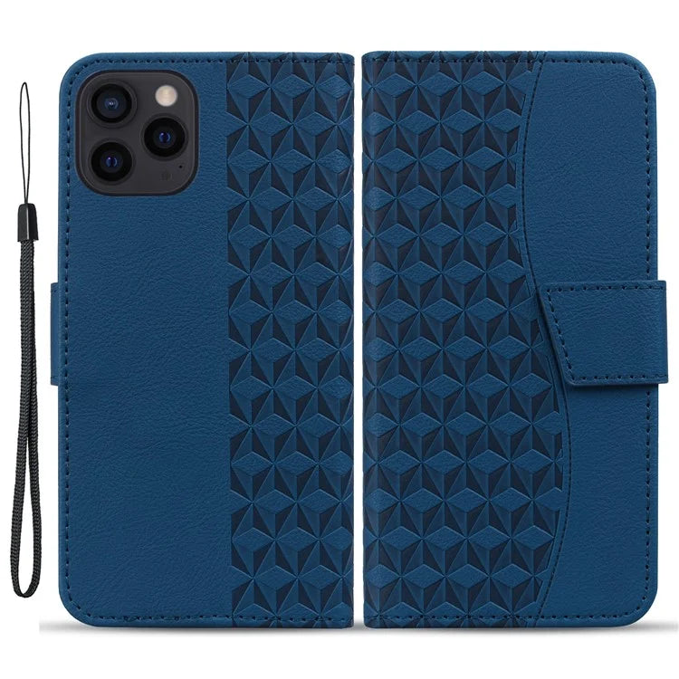 For iPhone 14 Pro Max Leather Case Imprinted Rhombus Wallet Cover