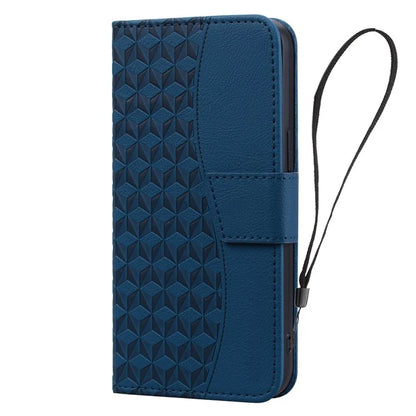 For iPhone 14 Pro Max Leather Case Imprinted Rhombus Wallet Cover
