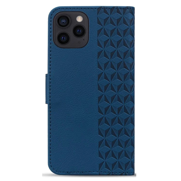 For iPhone 14 Pro Max Leather Case Imprinted Rhombus Wallet Cover