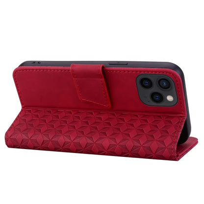 For iPhone 14 Pro Case Imprinted Rhombus Phone Leather Cover