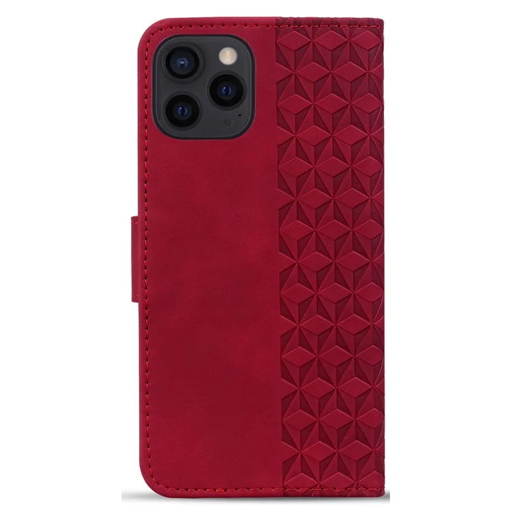 For iPhone 14 Pro Case Imprinted Rhombus Phone Leather Cover