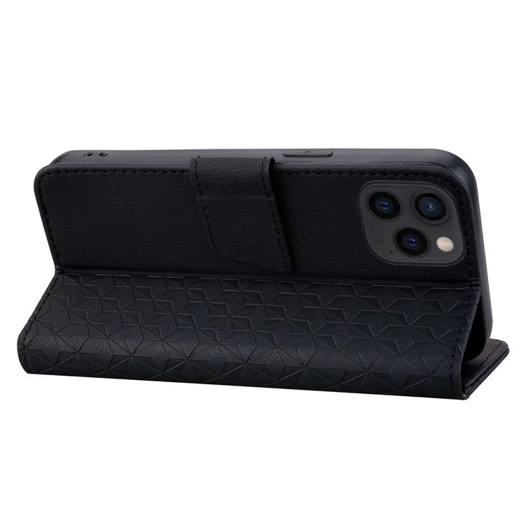 For iPhone 14 Pro Case Imprinted Rhombus Phone Leather Cover