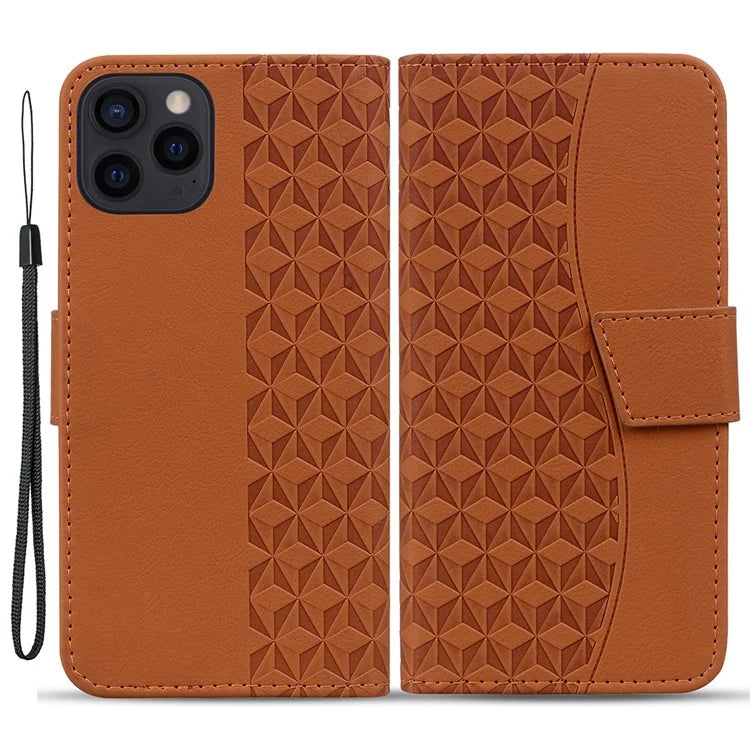 For iPhone 14 Pro Case Imprinted Rhombus Phone Leather Cover