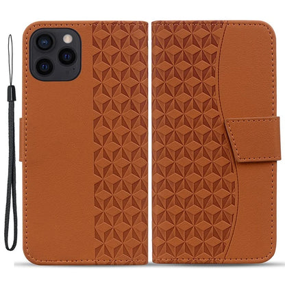 For iPhone 14 Pro Case Imprinted Rhombus Phone Leather Cover