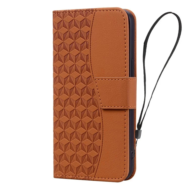 For iPhone 14 Pro Case Imprinted Rhombus Phone Leather Cover
