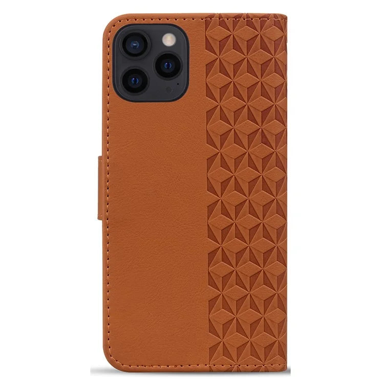 For iPhone 14 Pro Case Imprinted Rhombus Phone Leather Cover